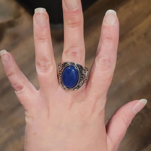 Sterling Silver Lapis Men's Ring Handmade in Turkey - Picture 4 of 4